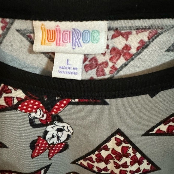 Lularoe Minnie Mouse Gray and Black Patterned Baseball Tee - Picture 7 of 7